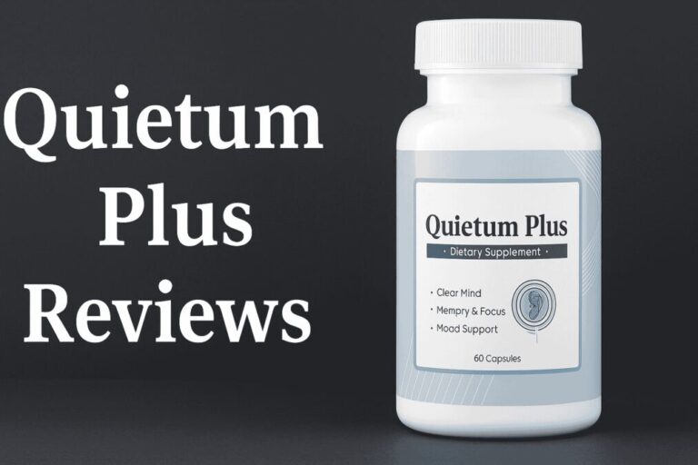 Quietum Plus bottle with herbal ingredients background representing natural hearing support supplement