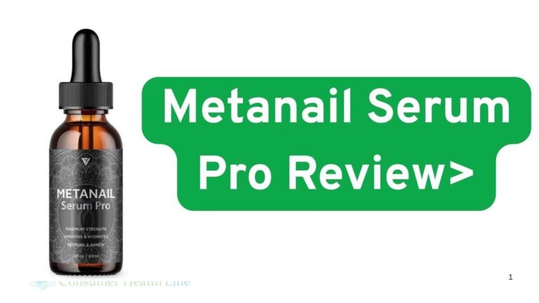 Single bottle image of Metanail Serum Pro with text showing real user reviews – scam or legit?