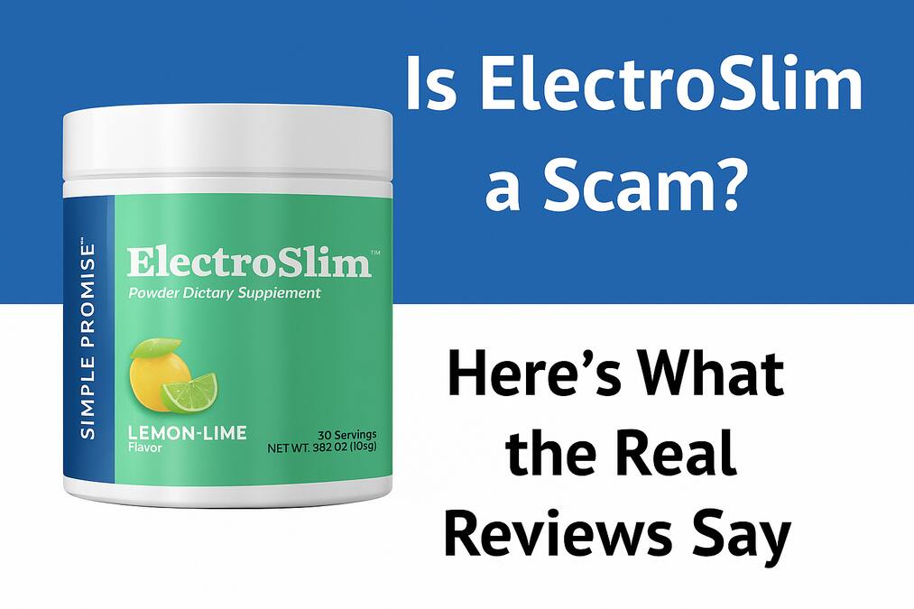 Feature image showing the ElectroSlim supplement bottle with bold text asking is electroslim a scam alongside a breakdown of real user reviews.