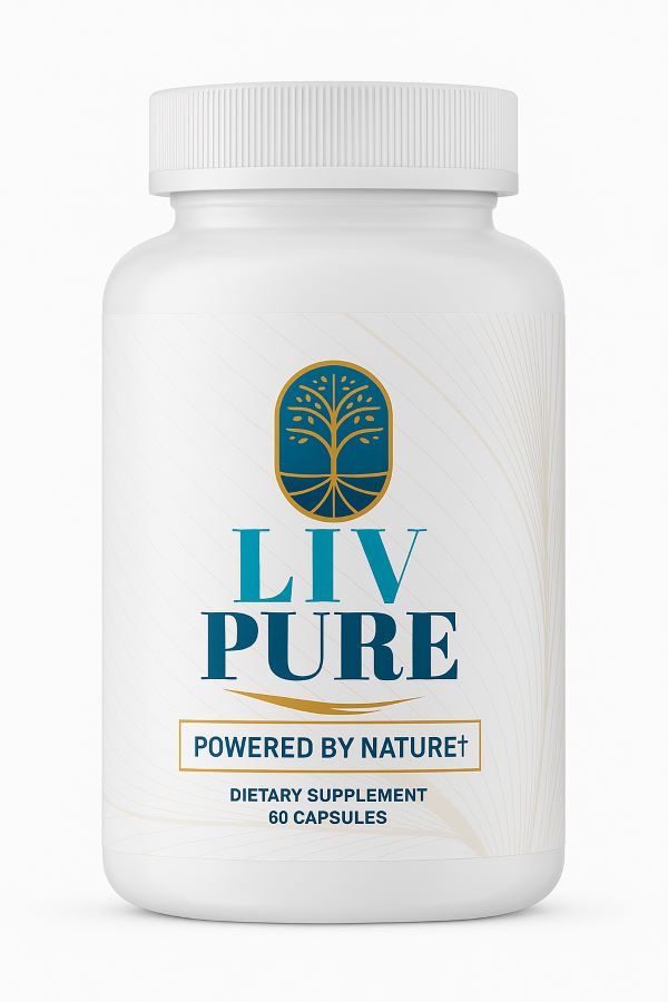 Single LivPure dietary supplement bottle for liver detox and weight loss support, white background.