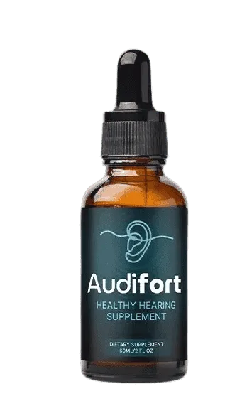 AudiFort Reviews single bottle image showing natural hearing supplement label