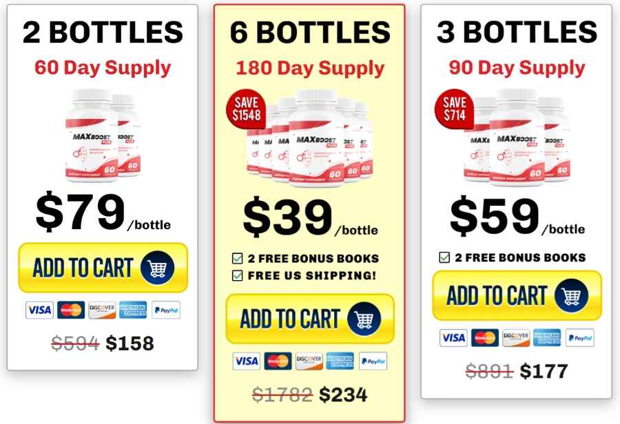 MaxBoost pricing table Image