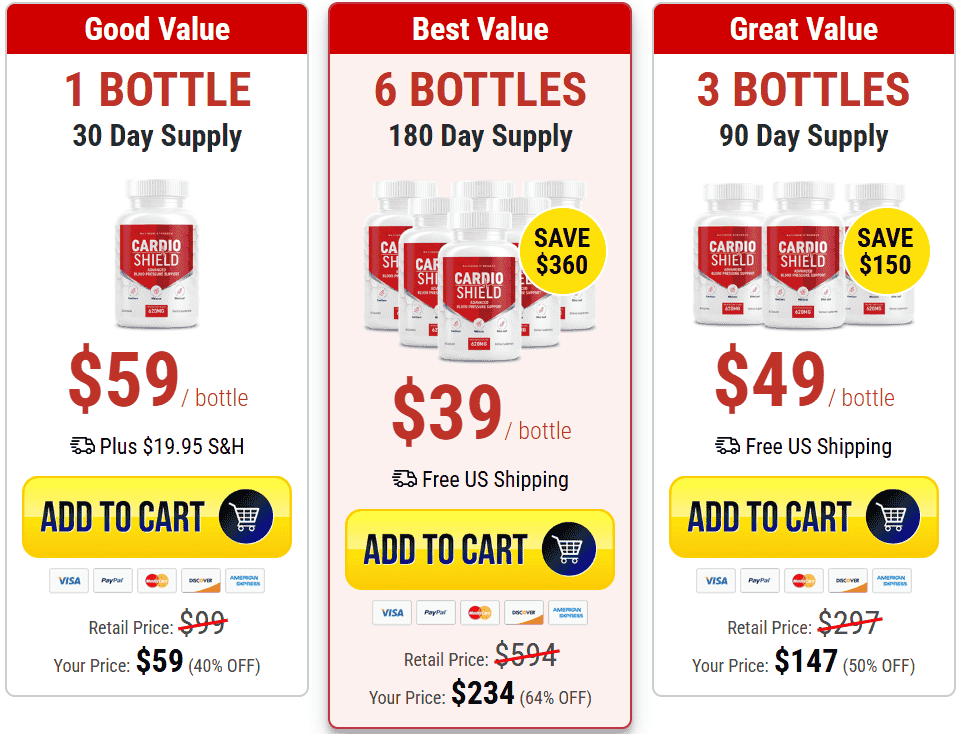 Cardio Shield Honest Reviews - Pricing Table Image