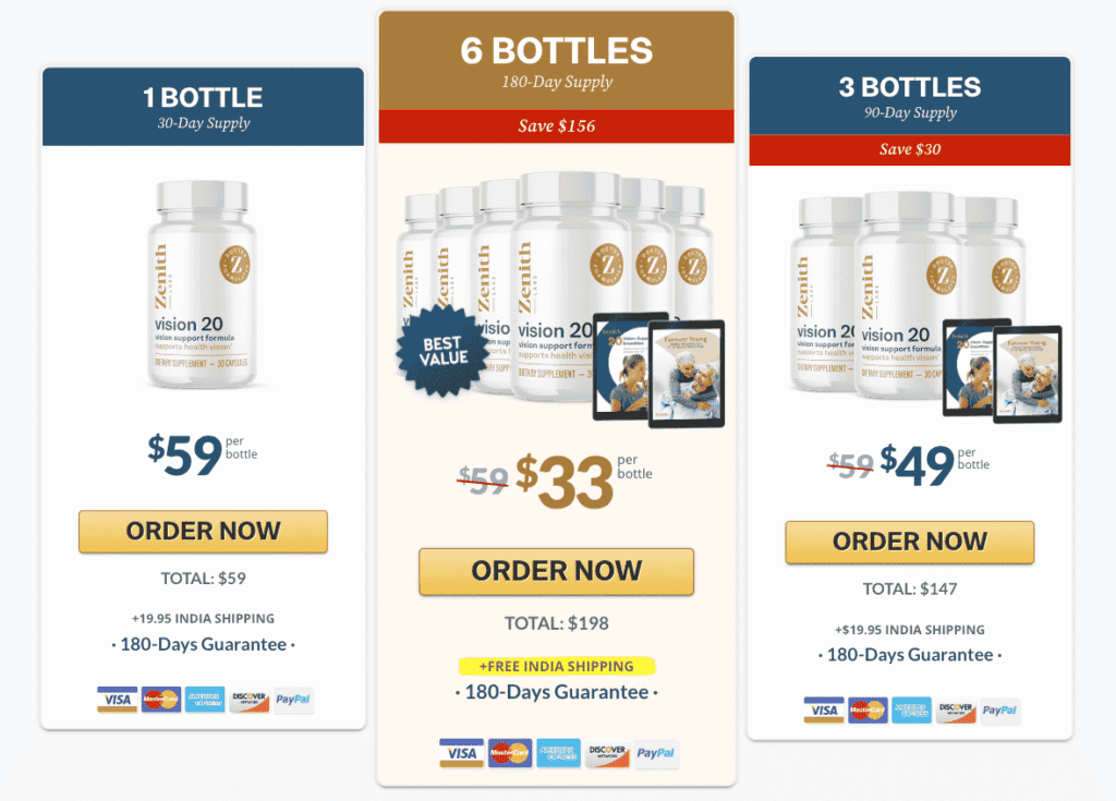 Vision 20 Pricing 1, 3and 6 bottle 